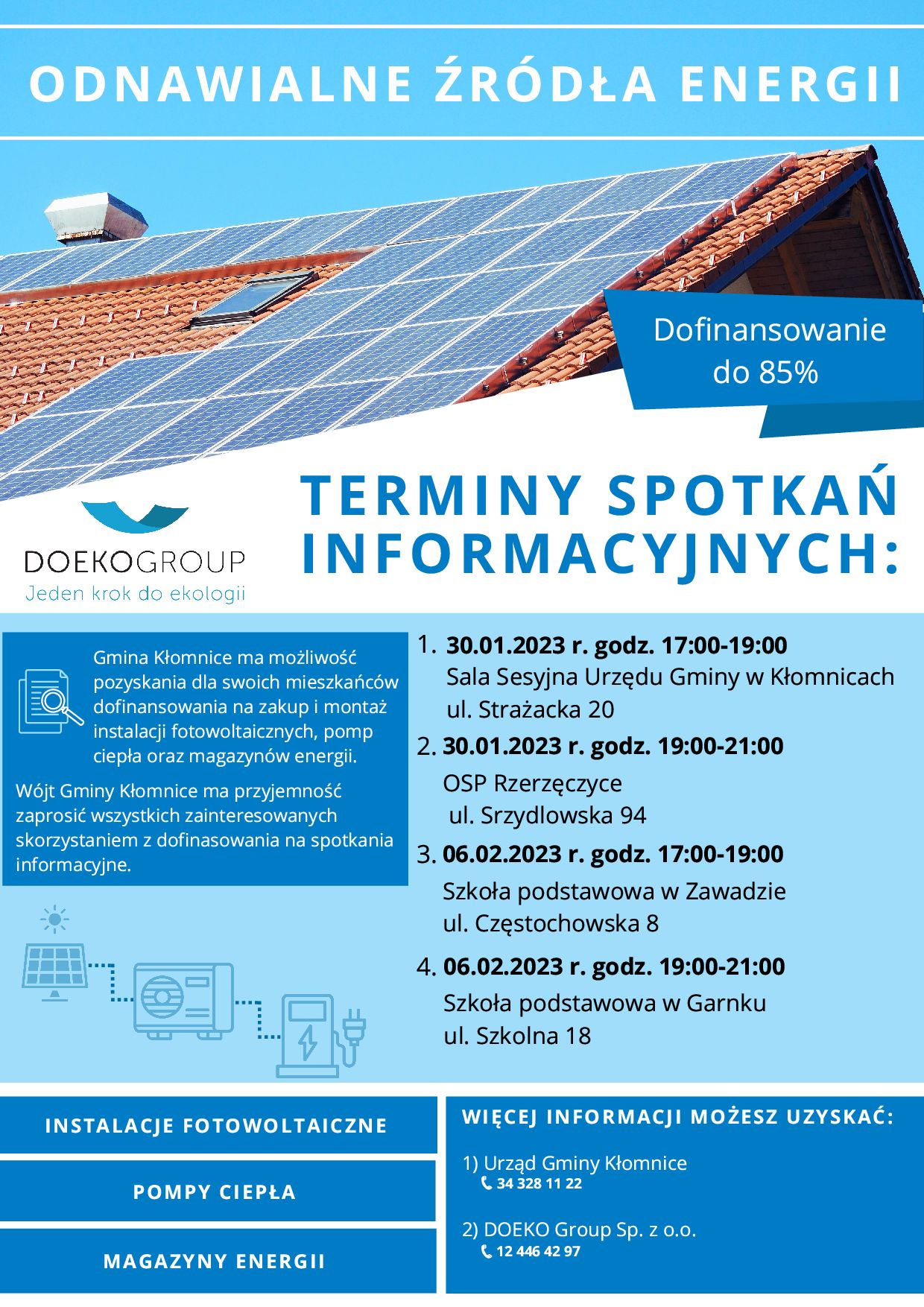 Odnawialne źródła energii - spotkania informacyjne na terenie Gminy Kłomnice