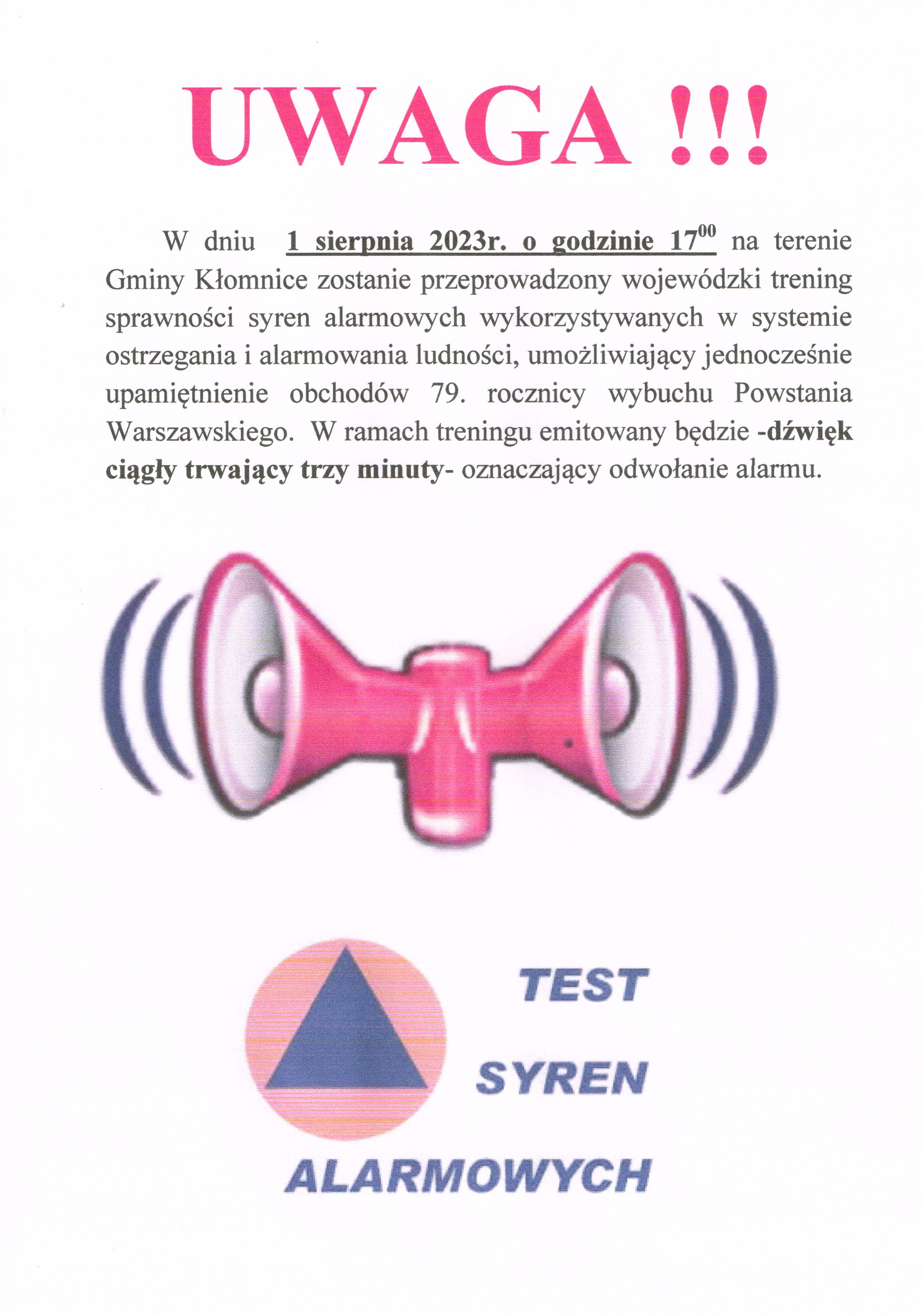 Test syren 1.08.2023 godz. 17:00