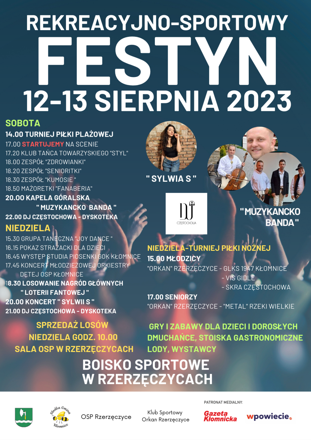 Festyn rekreacyjno-sportowy 12-13 sierpnia 2023 na boisku w Rzerzęczycach 