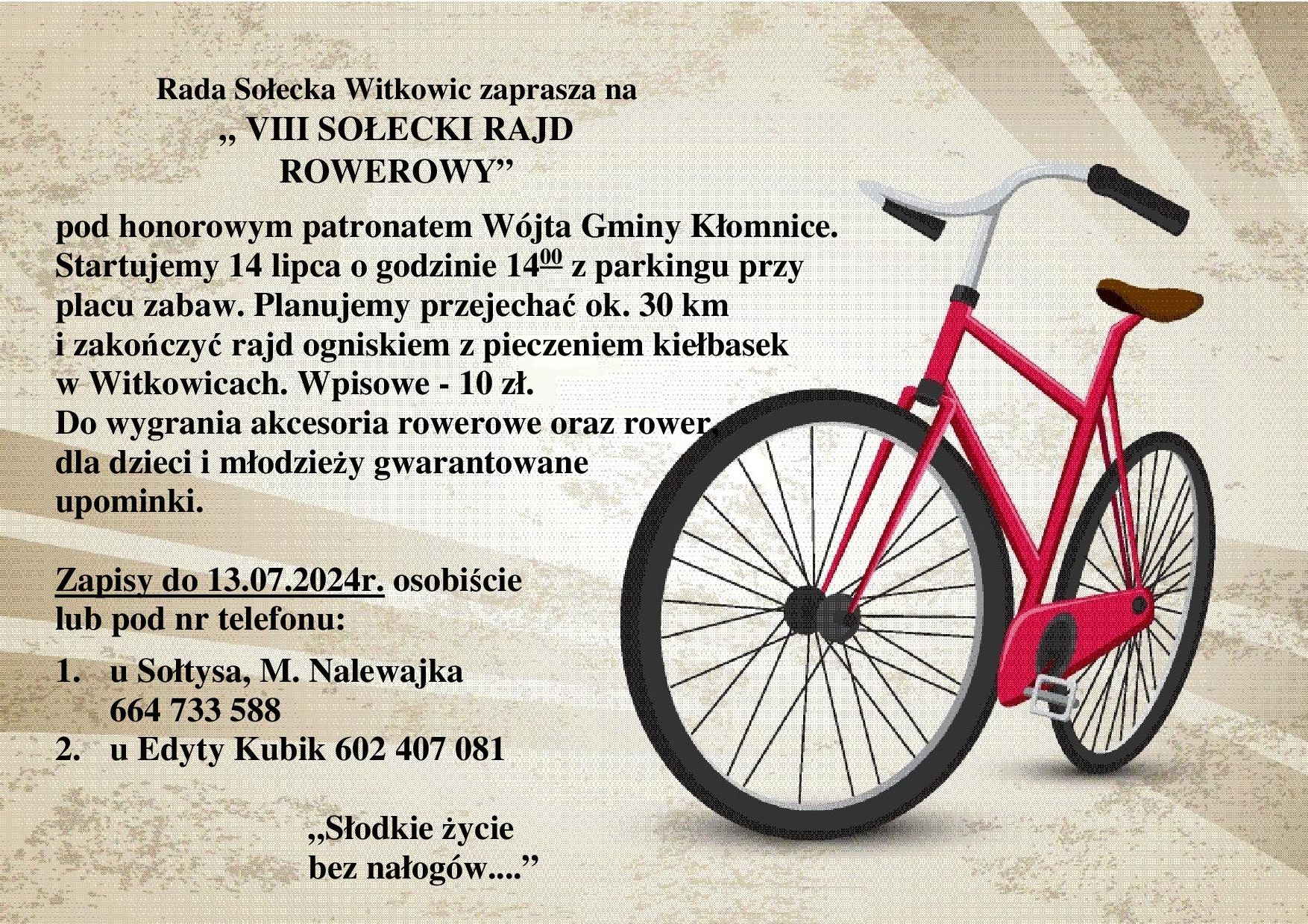 VIII Sołecki Rajd Rowerowy - zapisy do 13.07.2024 u Sołtysa, M. Nalewajka 664733588
