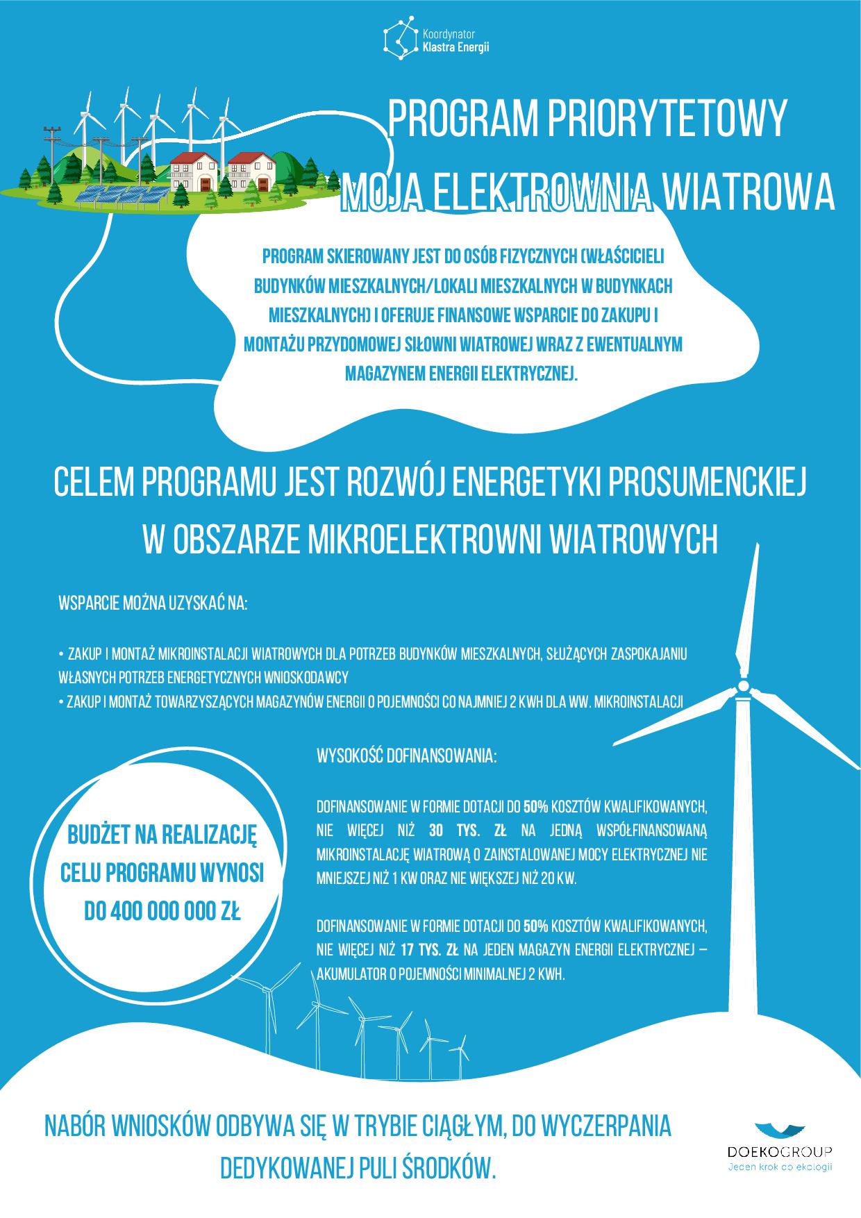 Plakat informujący o programie "Moja Elektrownia wiatrowa"