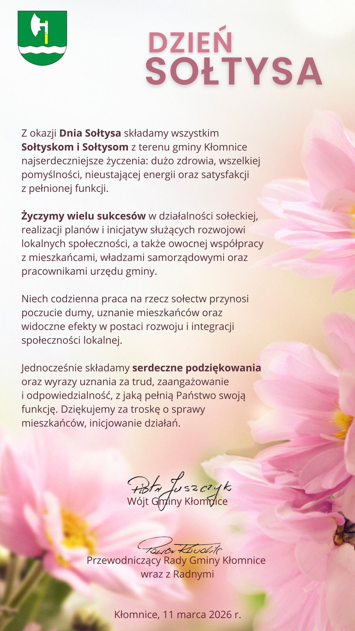 Życzenia z okazji Dnia Sołtysa