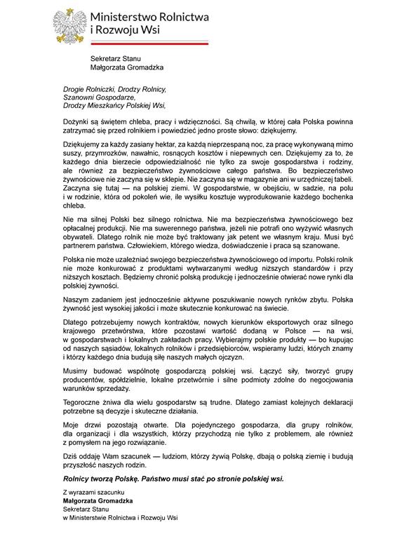 Pismo p. Małgorzaty Gromadzkiej sekretarz stanu w MRiRW Copy